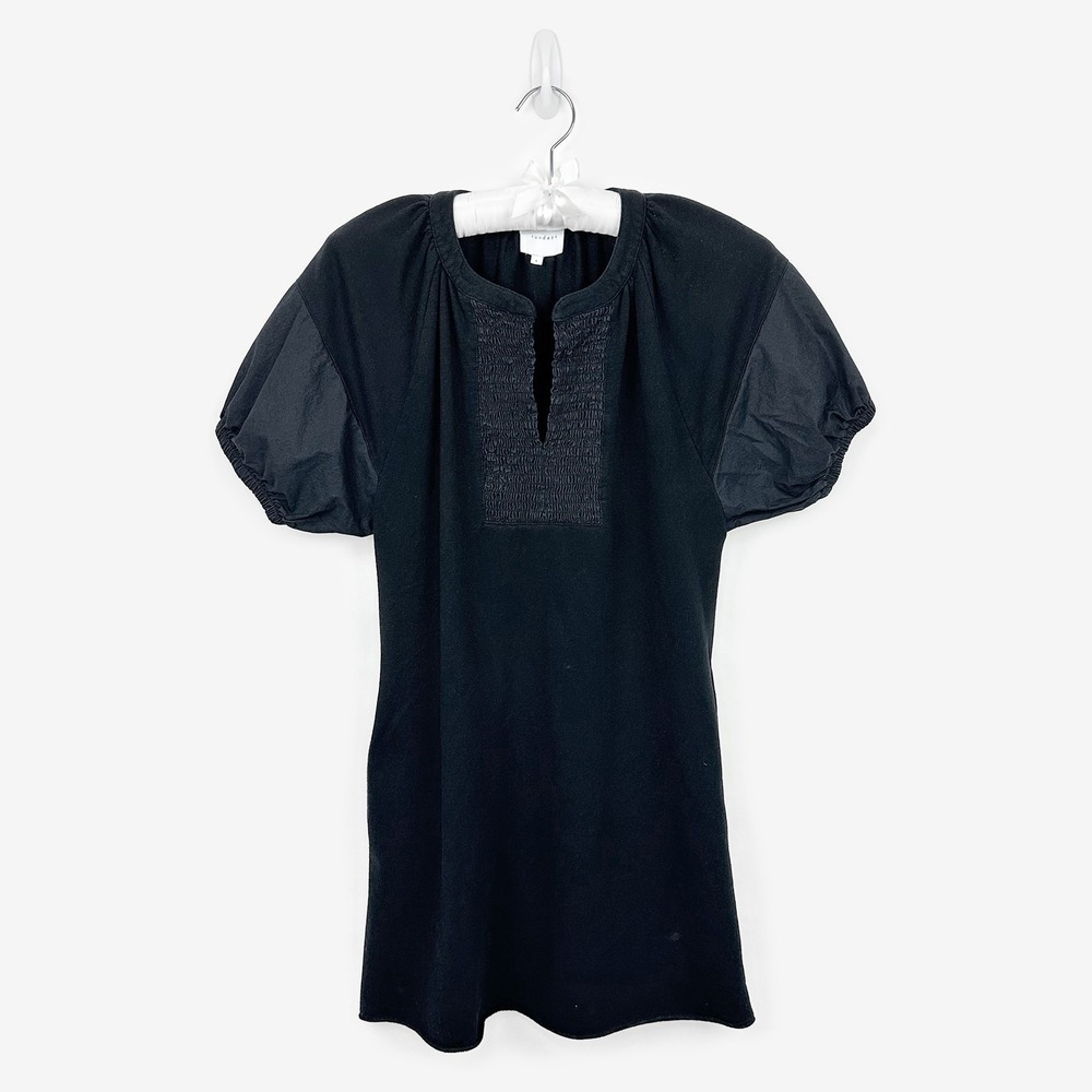 Sundays Puff Sleeve Mini Dress Size S Black Cotton Blend Pockets Casual Softcore